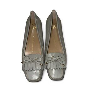 Patent Leather Gray Loafers‎ with Bow and Fringe Details Preppy Boho Size 8